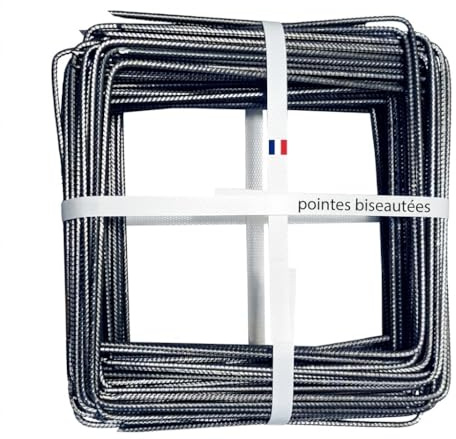 Lot de 100 Agrafes Métal 20x20x20cm Toile de Paillage Acier Cranté Pointes Biseautées 4mm Diamètre Fabrication Française Piquets Largeur 20cm Geotextile Pack Agraphes