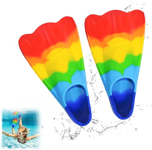 Schwimmflossen Kinder, 100% Silikon Kinder flossen und Kurzflossen zum Schnorcheln, Kurze Flossen für Training und für Urlaub in praktischer Reisegröße mit Netzbeutel für Pool