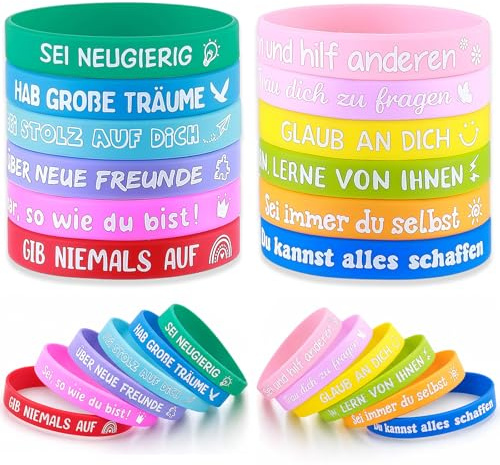 GTCIXEQ 24 Piezas Pulseras Niños de Silicona Pulseras Personalizadas Motivacionales Pulsera Hombre Personalizada Regalos para Alumnos Primaria para Adolescentes Estudiantes Colegas Niños Niñas