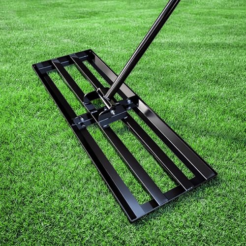 YEEOZOE Rastrello livellatore per prato UK, 75 × 25 cm, resistente, con manico lungo 200 cm, rastrello livellatore per terreno e terreno per erba, sabbia e compost