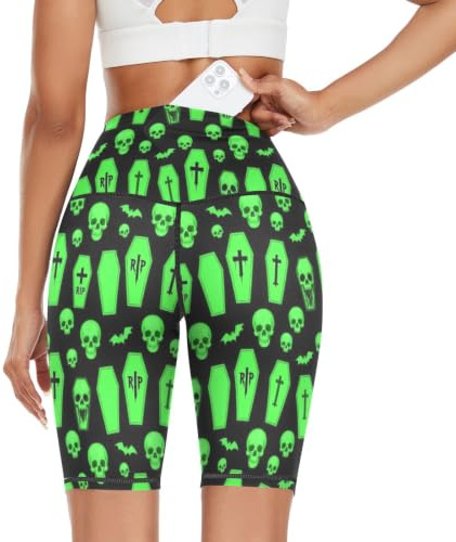GuoChe hög midja 13 cm träningscykelshorts halloween kista lime grön skräck gotisk gotisk gotisk slime grön