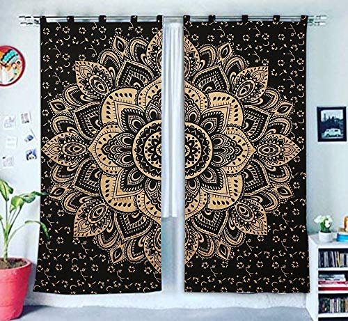 Traditional Jaipur Golden Ombre Mandala Vorhang, Boho Fenster Behandlung Set, Tür hängend, drapieren Balkon Boho Bohemian Room Decor Vorhang Set von 2-80 x 40 Zoll jeweils