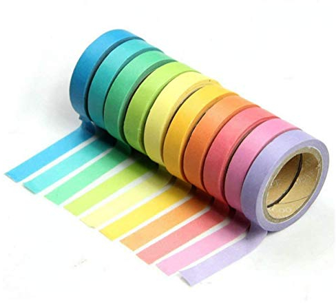 ZARRS Washi-Klebeband, 10 Rollen Stern, dekorativ, bunt, Regenbogen, Bänder für Scrapbooking DIY 8 mm 5 m Muticolours