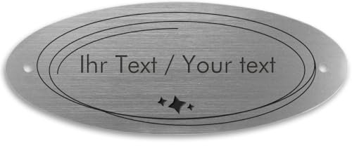 Kopierladen Karnath GmbH Targa Campanello con Incisione Personalizzata in Look Acciaio Inossidabile – 180 x 70 mm, Ovale, Testo inciso Nero, plastica Argentata Metallizzata