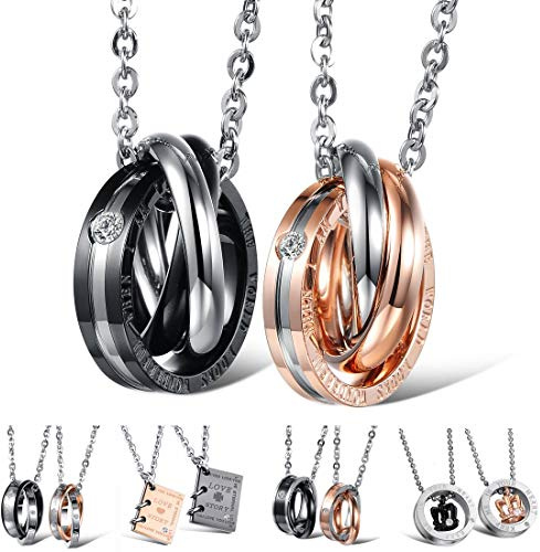 Kim Johanson Edelstahl Pärchen Halsketten *Verschiedene Motive & Farben* in Roségold, Gold & Silber Freundschaftskette, Geschenk, Glücksbringer, Schmuck, Kette inkl. Schmuckbeutel