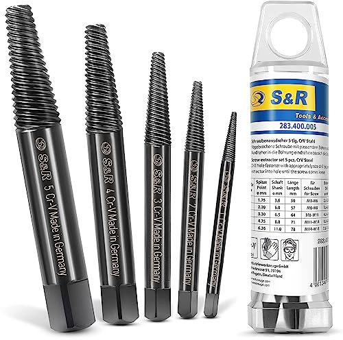 S&R Estrattore Viti Danneggiate Rotazione a SINISTRA Set 5 pz MADE IN GERMANY Per Viti e Bulloni da 3 a 18 mm