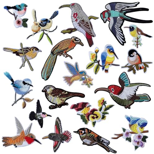Woohome 19 Stück Vogel Patches zum Aufbügeln, Patch Sticker für Kleidung Blumen Aufnäher Applikation Flicken Zum Aufbügeln Kinder Patches für DIY T-Shirt Jeans