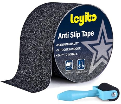 Leyibo Anti Slip Tape, 4 Inch x 35 Ft Grip Tape for Stairs Outdoor/Indoor, Waterproof Non Skid Roll for Stair Treads Non Slip, High Traction Friction Abrasive Adhesive Stair Steps - Black
