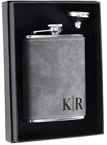 Flachmann Edelstahl Set mit Gravur, Personalisiertes Flachmann 8oz/237ml für Jäger, Golfer, Bräutigam, Personalisierte Geschenke für Männer (Grau)