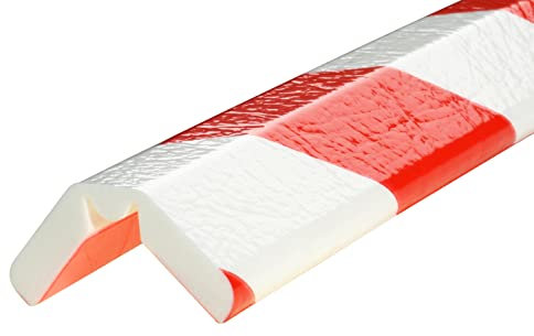 KAS5-FLX-RW Kantenschutzprofil/Eckschutzprofil/Flächenschutzprofil von SMI-Kantenschutzprofi (Polyurethan) mit flexiblen Schenkeln und Klebefläche zur dauerhaften Montage Innen/Außen - Rot/Weiß (1 m)