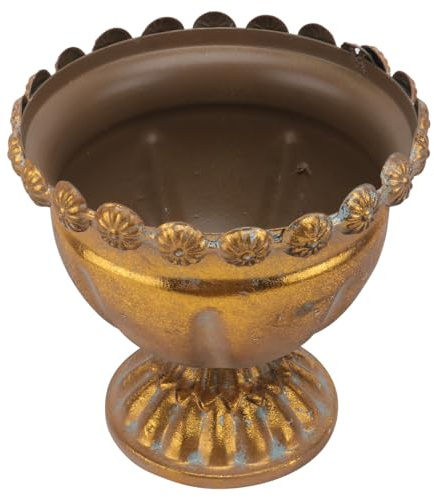 Happyyami Vase Gold Kleine Vintage Metall Urne Vasen Hochzeit Blumentopf Eimer 5.1 Zoll Urne Pflanzschale Antiker Übertopf Mit Einzigartigem Für Innen- Und Außenbereich Garten Wohnkultur