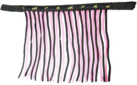 Fliegenfransen für Pferde Fliegenmaske mit Fransen & Klettverschluss, Fliegenhaube für Shetty, Pony, Cob, Warmblut, Kb (Pony, Schwarz-Pink)