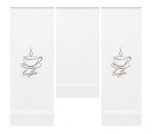 Design Mini Flächenvorhang Set Bestickt Kaffee Coffee | 4057-01 | 3 Teile | Scheibengardine Gesamtbreite 90cm (3x30cm) Höhe 80/60/80cm |