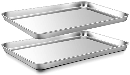 Baking Tray Set of 2, Onader Stainless Steel Rectangle Baking Sheets Pans, Large Professional Oven Trays for Cooking Serving, Non Toxic & Healthy, Mirror Finished & Dishwasher Safe, 40.5x30.5x2.5cm