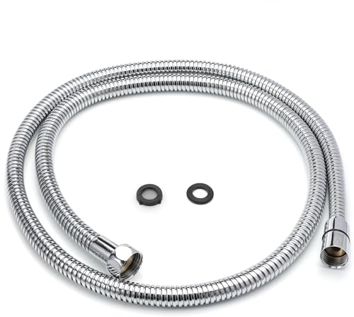 H&S Manguera Ducha de Acero Inoxidable con 2 Arandelas - Cable ducha 1,5 m - Flexo Ducha de Recambio Universal con Acabado Cromado - Cable Antienrollamiento y Gran Caudal