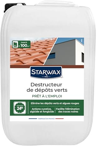 STARWAX - Destructeur de Dépôts Verts Prêt à l'Emploi - Elimine en Profondeur les Dépôts Verts- Pour Toitures, Sols, Murs - Action Curative - Agit dès 24h - Fabriqué en France - 10 L - Jusqu'à 100 m2