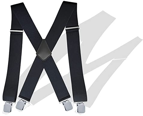 KAPSING Hosenträger für Herren schwarz, 5cm hosenträger herren extra stark, 4 Starken Metall Clips, Breit X Back Elastisch und Verstellbar Einheitsgröß Hosenträger
