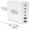 Cargador USB C de 120W, Cargador múltiple USB 【4USB-C + 2USB-A】 Cargador PD, estación de Carga de 6 Puertos Compatible con iPhone/Samsung/Google/Tablet/Mobil Power y Otros Dispositivos USB(Blanco)