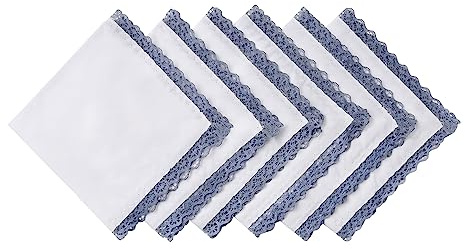 HOULIFE Taschentücher Hochzeit – Kleine Stofftaschentücher Damen, Taschentuch Hochzeit aus Gekämmte Baumwolle Weich Bunt Stickereien mit Spitzen, 6 Stücke, 25x25cm, Dunkelgrau