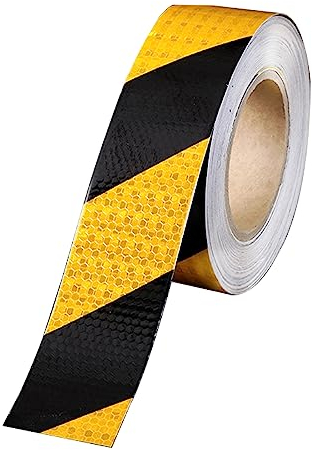 Vueinrg 25m x 5cm Warnband Schwarz Gelbes Klebeband Reflektierend Warnklebeband Sicherheitsband Selbstklebend Reflektorband Wasserdicht Reflexionsband für Warnmarkierung PKW Anhänger Draußen