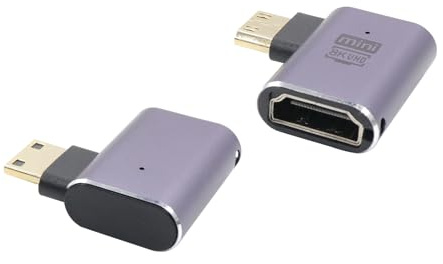 RIIEYOCA Lot de 2 Adaptateurs Mini HDMI Vers HDMI à Angle Droit 90° - 48 Gbps Haute Vitesse 2.1 - 8K 4K Avec Lumières LED - Pour Ordinateur