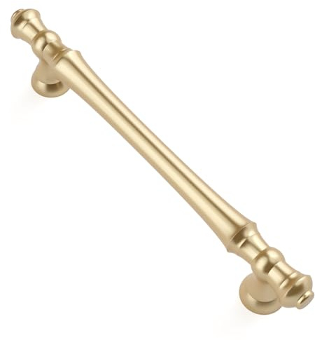9BUILD 10 Pack 128mm Brushed Brass Cabinet Handles - Zinc Alloy Kitchen Cupboard & Wardrobe Handles - UK0036