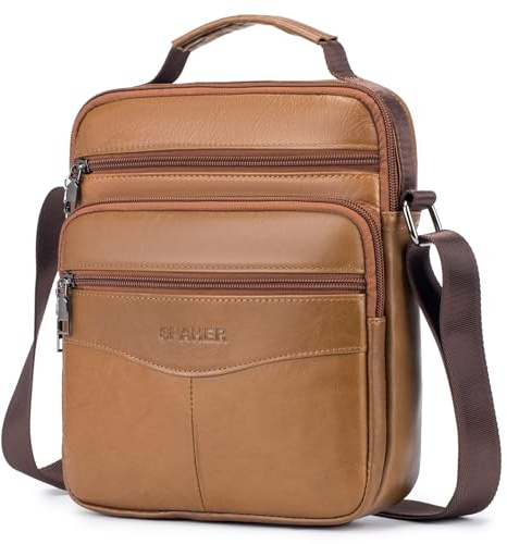SPAHER Umhängetasche Leder Herren Groß Herrentasche Schultertasche Echtes Leder Handgelenktasche Herren Schultertasche Crossbody Bag Messenger Bags Geschenk für Männer Braun