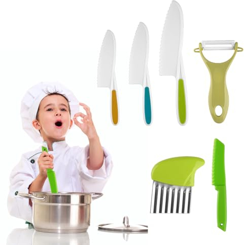 KARELLS Coltelli da Cucina per Bambini,Coltelli per Bambini Set,Coltelli di Sicurezza per Bambini,Coltello Da Frutta Per Bambini,Coltelli per Patate,Coltelli in Plastica Sicuri per Bambini,6pcs
