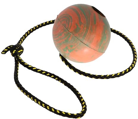 Dingo Glatter Hundeball – vollständig mit Gummi gefüllt, mit 60 cm langem Seil – geeignet zum Apportieren, Hundesport, Agility, Spielen – mittlere Größe – zufällige Farbe (17299-2)