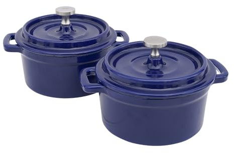 Flavehc Mini Cocotte 453.6 g Mini Dutch Oven 0.5qt. Gusseisen Knoblauchbräter für Ofen Knoblauch Confit Topf Auflaufförmchen mit Deckel ofenfest 2er Set Blau