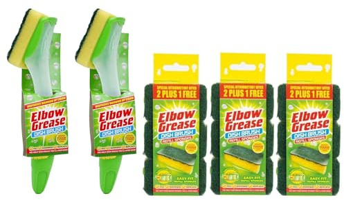 Topest 2X Elbow Grease Fillable Washing Up Brush with Sponge- Ergonomic design handle - with 9X Elbow Grease Sponge Refills