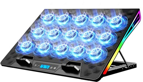 KeiBn Laptop Cooling Pad, Gaming Laptop Fan Cooling Pad with 15 Quiet Fans, RGB Laptop Cooler for 10-17.3 Inch, 4 Height Stands, 2 USB Ports - Blue