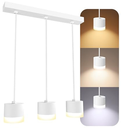 SSC-LUXon VORA Pendelleuchte 3-flammig weiß GX53 6W dimmbar 3 Lichtfarben | Dreiflammige Hängelampe mit Milchglas-Ring - dimmbar, warm / neutral / kalt, höhenverstellbar für Esszimmer, inkl. LED