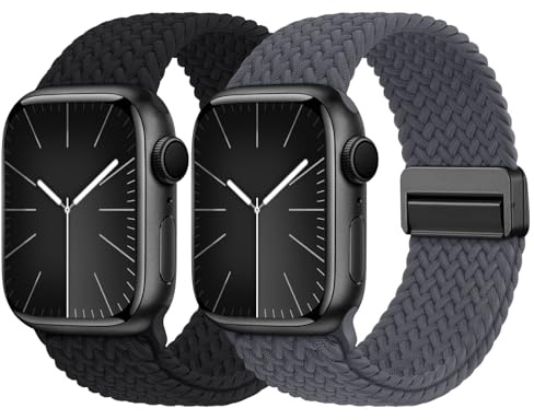 Raradev 2 Pack Braided Band Compatible for Apple Watch Straps 40mm 41mm 38mm 42mm 44mm 45mm 46mm 49mm, Anti-Slip Magnetic Buckle Stretchy Nylon Band for iWatch SE3 Series 11/10/9/8/7/6/5/4/3