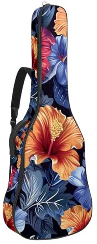 Gitarrentasche für Akustikgitarre mit zwei Taschen, Vintage-Hibiskusblüte, wasserabweisend, doppelt verstellbarer Schultergurt, Gitarrentasche, Vintage Hibiskusblüte, 42.9x16.9x4.7 in, Stilvoll