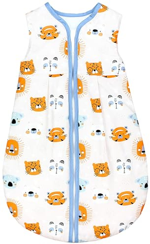 TupTam Baby Schlafsack 2.5 TOG – Warmer Winter Schlafsack Baby, OEKO-TEX, Ärmellos, Atmungsaktive Baumwolle, Farbe: Tierköpfe Orange Blau Weiß, Größe: 104-110