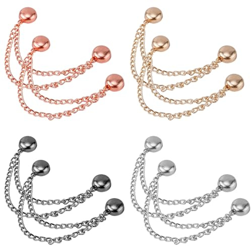 8pcs Multi-Function Magnetic Clothing Clips, Magnetic Button Clips with Chain Widely Used Magnet Clothing Pins Pant Waist Tightener Clip for Shirt Skirt Pants Dress(4 Colors)