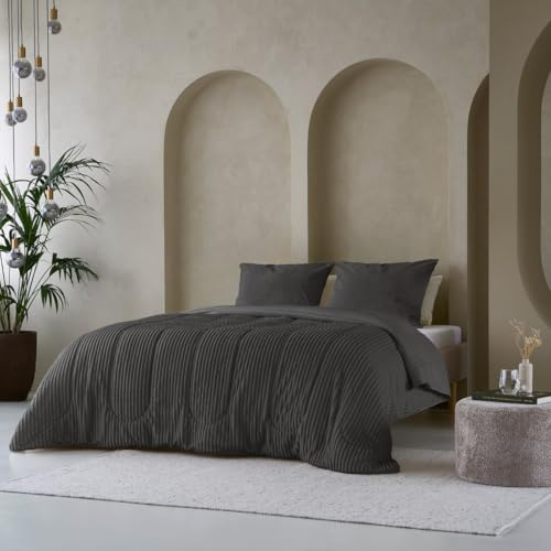 Zelesta Groovebed Bettdecke - Waschbare bettdecke ohne Bezug - Teddy Bettwäsche winterdecke und Sommer-Bettdecke warm Duvet - 4 Jahreszeiten - Fluffy (Anthracite, 140x200 cm)