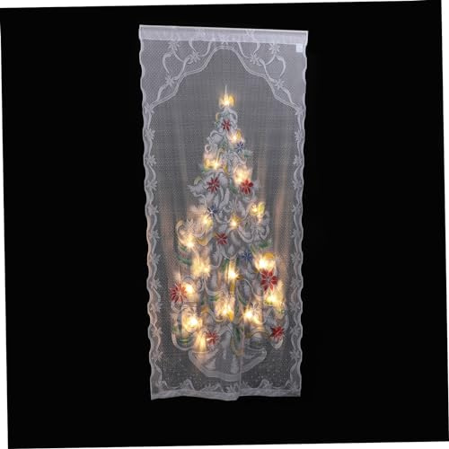 PAMINGONO Led Weihnachtsvorhang Glowing Xmas Pendant Halbtransparent Mit Spitze Und Bunten LEDs Kreative Fensterdeko Für Weihnachten Ohne Batterien Festliche Gardine Für Wohnzimmer Und Küche
