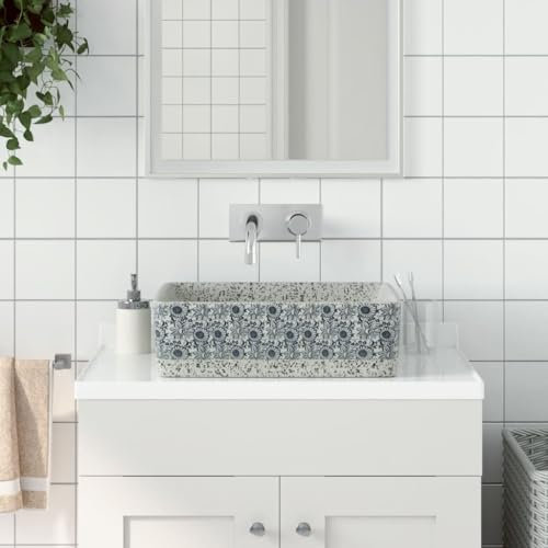 Tidyard Vasque à Poser Gris/Bleu rectangulaire 46x35,5x13 cm céramique, Évier de Comptoir, Vasque à Poser, Lavabo de Salle de Bain pour Toilette, WC d'invités