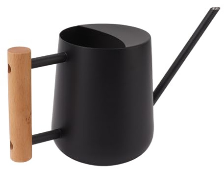 Regadera 900 Ml Menos Caño Largo de Acero de Madera Elegante Regadera de Flores para Jardín Familia Exterior Negro (Black)