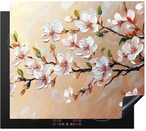 KitchenYeah© Protector Vitroceramica Tapa para induccion Placa Encimera | 59x52 cm - Cubre de Protectora Cocina Ramas en Flor - Pintoresco - Rosa