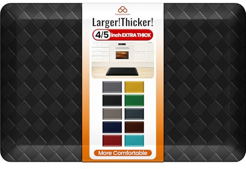 TranquilMoments 4/5 Inch Extra Thick Kitchen Mats for Floor,Non Slip Anti Fatigue Kitchen Rugs,Waterproof Stain Resistant Sink Mat,Cushioned Standing and Comfort Mats for Office (17x24 Black)