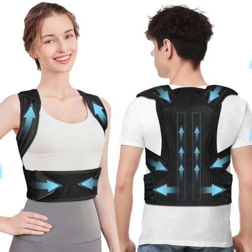 AYESY Correcteur de Posture Femme Homme, Lombaire et Redresseur de Dos, Améliore la posture, Soutien Dorsal Complet Réglable(Noir, M)