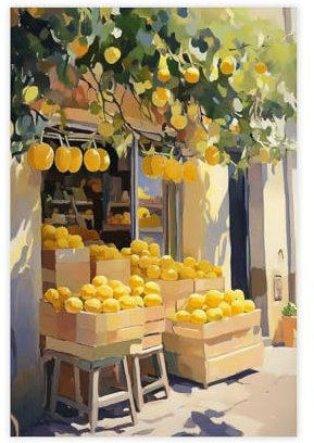 Vintage Lemon Painting Fruits Basket Poster Fruits Shop Art Retro Lemons Wall Art Kitchen Wall Decor Summer Print Mediterranean Decor