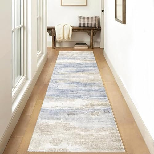 Alfombra moderna abstracta antideslizante para cocina, frente al fregadero, lavable, larga, para pasillo, cocina, dormitorio, beige, 140 x 380 cm