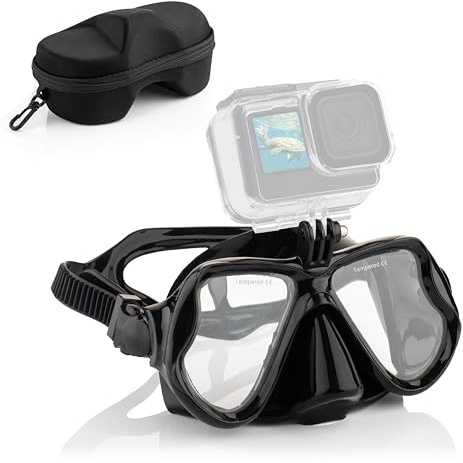 MOJOGEAR Taucherbrille mit Go Pro-Halterung und Etui – Filmen Sie mit Ihrer Go Pro unter Wasser – Mit Aufbewahrungsetui – Schwarz