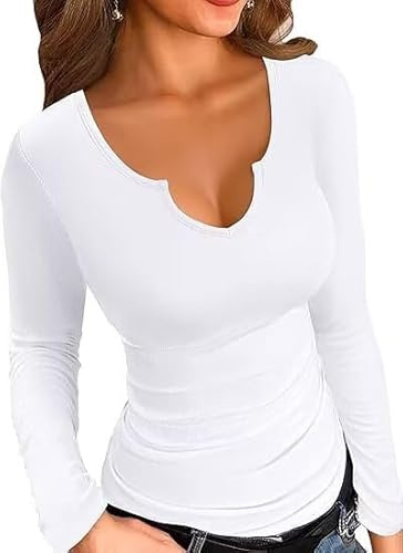 VICHYIE Sommer Damen lässiges Einfarbig kurzärmelig Top, Gerippt Sexy V Ausschnitt schmale Hemden T-Shirt