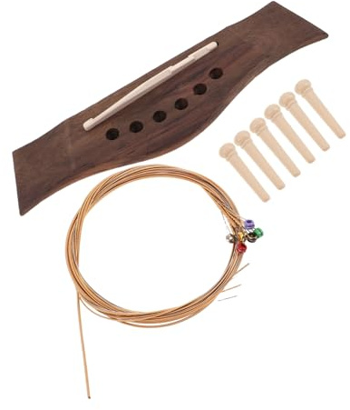 Akustikgitarren Steg Satz mit Ersatzsaiten für Klassische Instrumente | 1 Satz, Rosenholz, Stahl und Kunststoff, für Songwriting und Kleine Auftritte, Passend für Musiker
