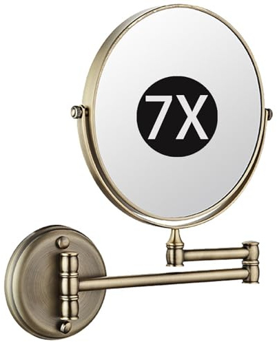 Specchio cosmetico da 20,3 cm, estensibile a 360°, a doppia faccia, in bronzo, con ingrandimento 7x, perfetto per l'uso quotidiano in bagno e toilette.